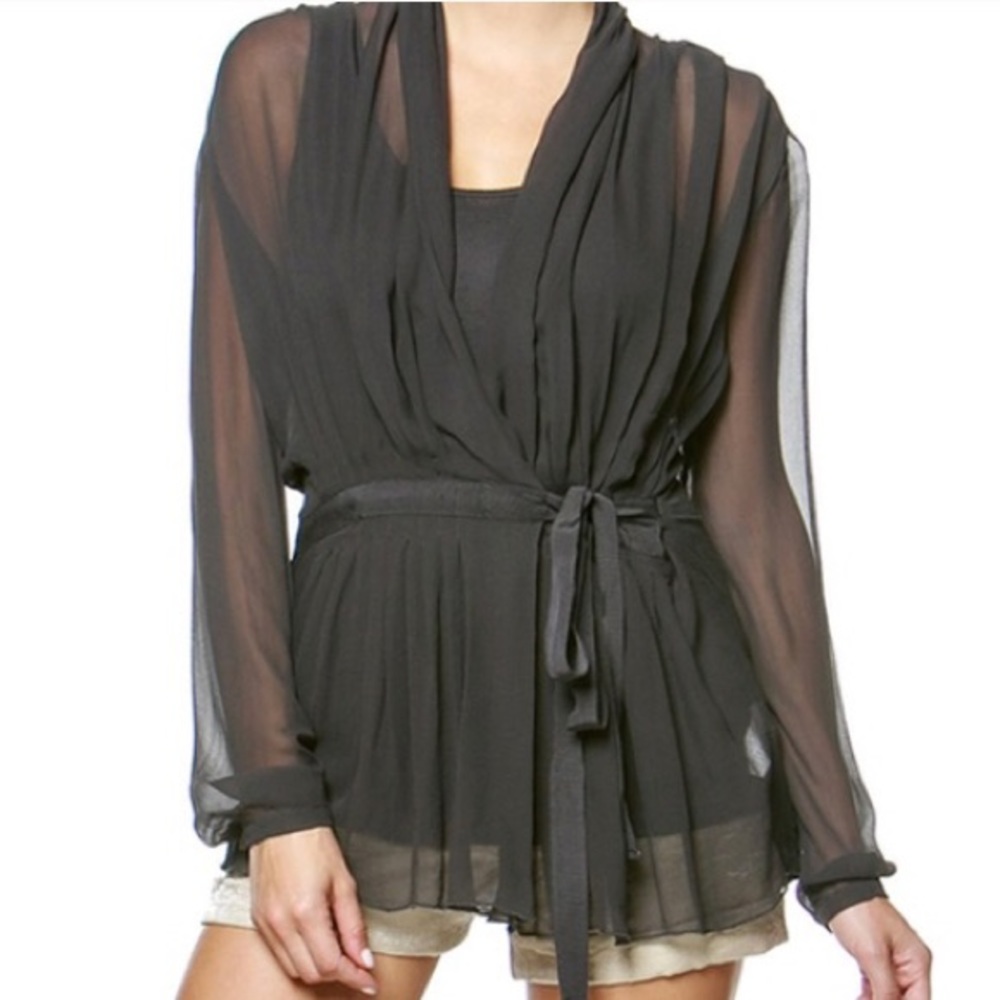 Pleated wrap top w/ tie and tank inset 100% Silk